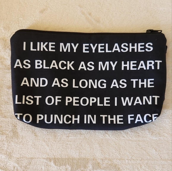 "I Like My Eyelashes As Black As..." Make Up Cosmetic Bag Zipper Pouch - Picture 1 of 5